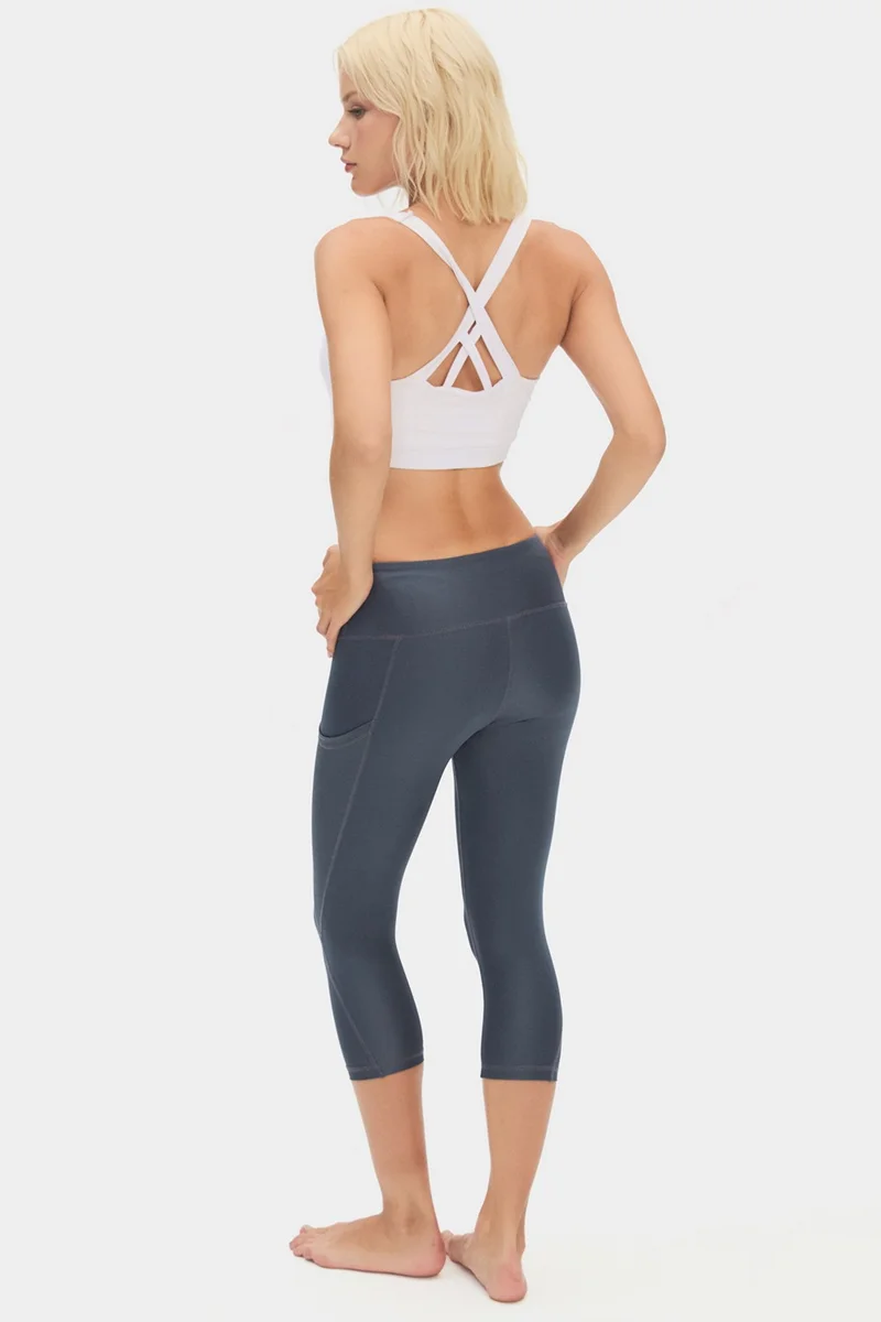 جويستار Women's High Waist Slimming Double Pocket Knee Length Capri Leggings