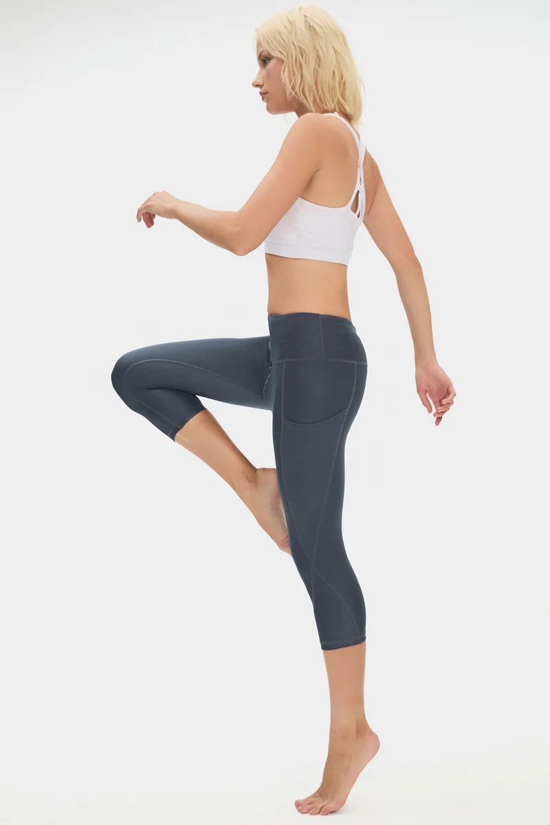 جويستار Women's High Waist Slimming Double Pocket Knee Length Capri Leggings