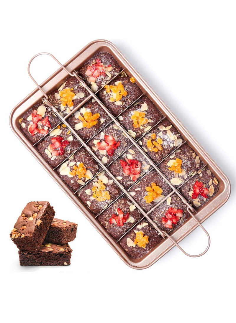 Arabest Brownie Baking Tray, Non-Stick Brownie Cake Pan with Dividers and Grips, 18 Pre-slice Brownie Pan for Baking Bread, Cookie, Cake, Chocolate(Champagne Gold)  - Image 1