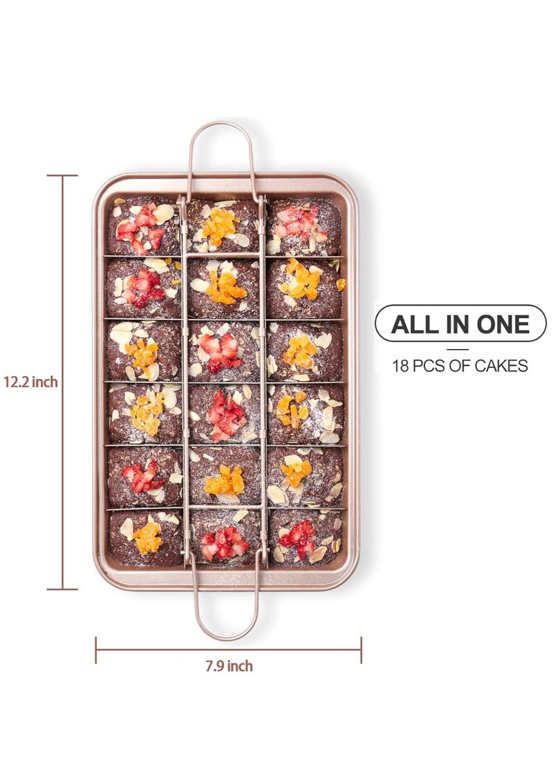 Arabest - Brownie Baking Tray, Non-Stick Brownie Cake Pan with Dividers and Grips, 18 Pre-slice Brownie Pan for Baking Bread, Cookie, Cake, Chocolate(Champagne Gold) - Image 1