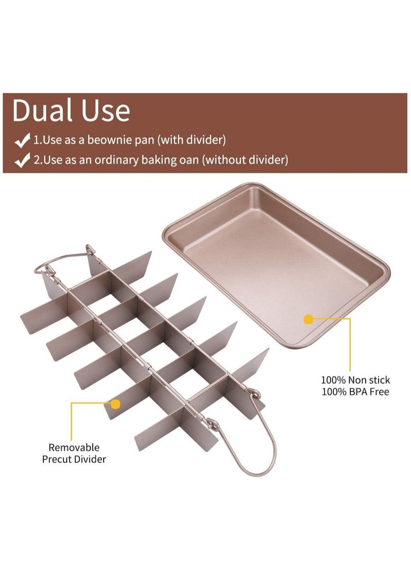 Arabest Brownie Baking Tray, Non-Stick Brownie Cake Pan with Dividers and Grips, 18 Pre-slice Brownie Pan for Baking Bread, Cookie, Cake, Chocolate(Champagne Gold)  - Image 5