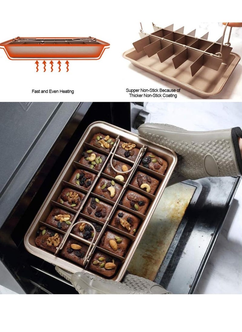 Arabest Brownie Baking Tray, Non-Stick Brownie Cake Pan with Dividers and Grips, 18 Pre-slice Brownie Pan for Baking Bread, Cookie, Cake, Chocolate(Champagne Gold)  - Image 2