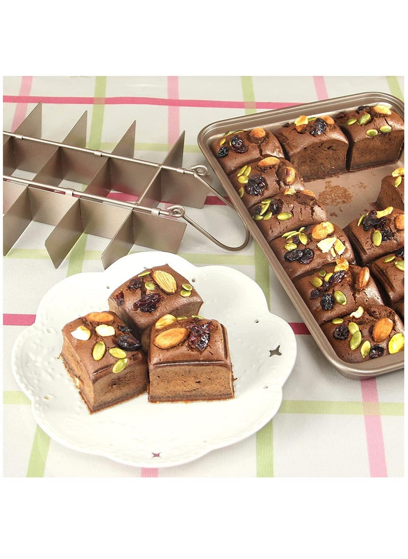 Arabest - Brownie Baking Tray, Non-Stick Brownie Cake Pan with Dividers and Grips, 18 Pre-slice Brownie Pan for Baking Bread, Cookie, Cake, Chocolate(Champagne Gold) - Image 1