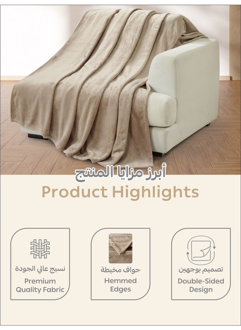 دوناتيلا بطانية صوف مقاس واحد (170 * 200 سم) بطانية رمي فائقة النعومة مع 300 جرام لكل متر مربع أفضل رميات قطيفة دافئة خفيفة الوزن للسرير والأريكة والأريكة والتخييم ، بيج فرنسي  - Image 4