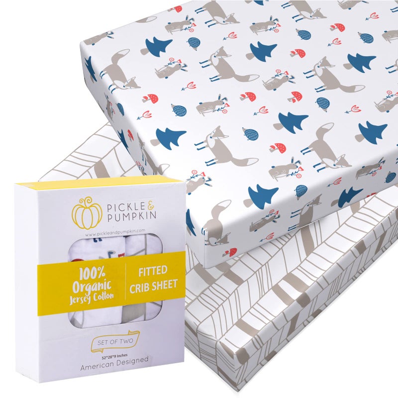 Pickle & Pumpkin Premium Organic Crib Sheet | 2 Pack 100% Organic Jersey Cotton Fitted Crib Sheets Set | Crib Bedding for Baby Girl | Toddler or Standard Crib Mattress Sheets | Pink & Floral - Image 1