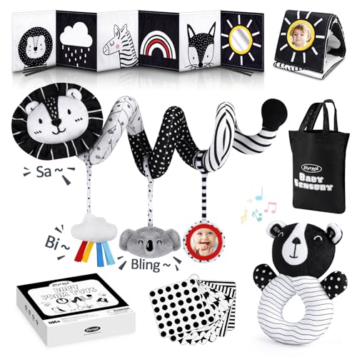 Joyreal High Contrast Baby Toys for Newborn Black and White Baby Sensory Toys with Car Seat ToysInfant Toys with Black White Cards Book Montessori Toys for Baby Gifts - Image 1