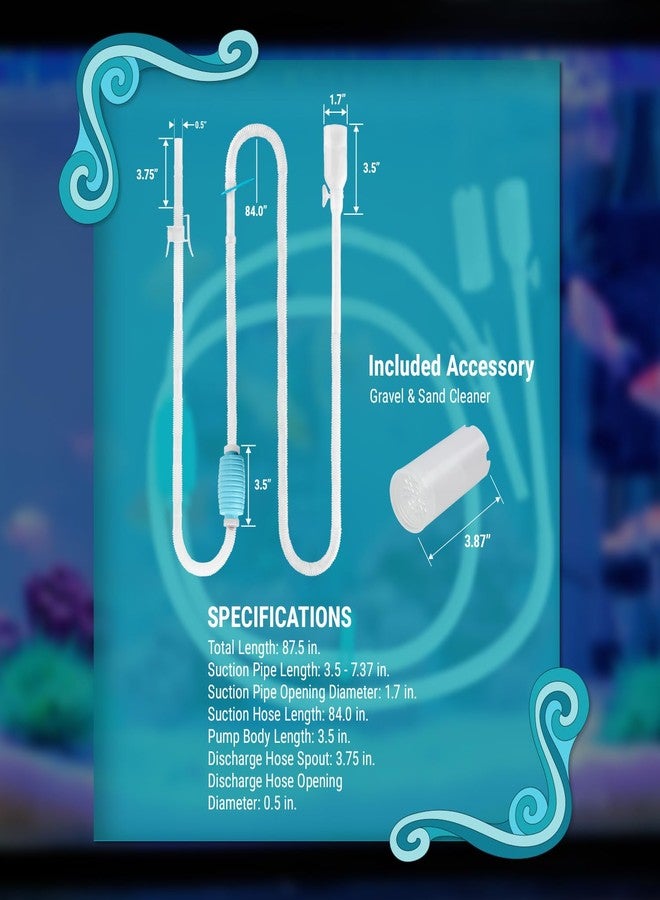 TERA PUMP Exceptionally Long Hose 120 in, Water Flow Controller/Two Filter Nozzles/Secure Clip/XL Original Siphon Vacuum Aquarium Gravel (Long Nozzle) N Sand Cleaner (Short Nozzle) - BPA Free - Image 3