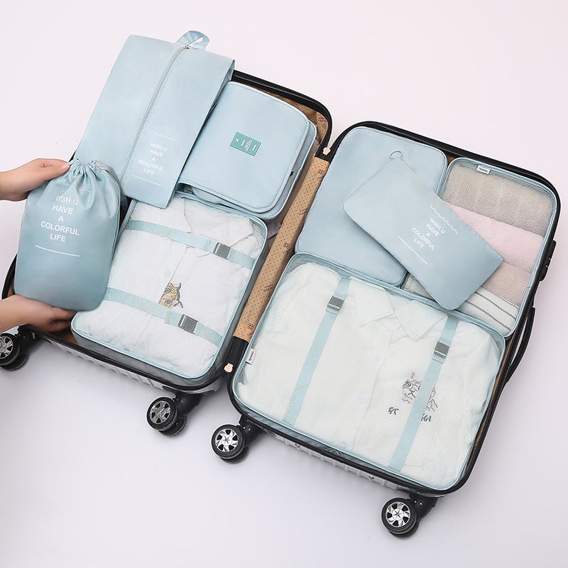 Travel storage bag suit luggage packing bag 8 pieces suit travel clothing packing storage bag 8 pieces setNew Eight-piece Korean Blue New Eight-piece Korean Blue