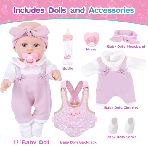 BDDOLL 12 Baby Doll Playset with Clothes and Dolls Carrier Accessories Included Baby Carrier Bottles Nipple Socks Headbands - Image 5