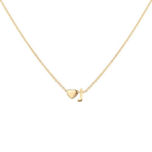 Glimmerst Initial Heart Necklace 18K Gold Plated Stainless Steel Tiny Heart Letter J Necklace Personalized Monogram Name Necklace for Women - Image 1