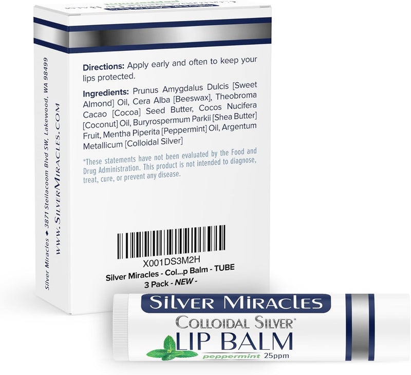 Silver Miracles Colloidal Silver Lip Balm - 3 Pack with Peppermint Flavor - Image 2