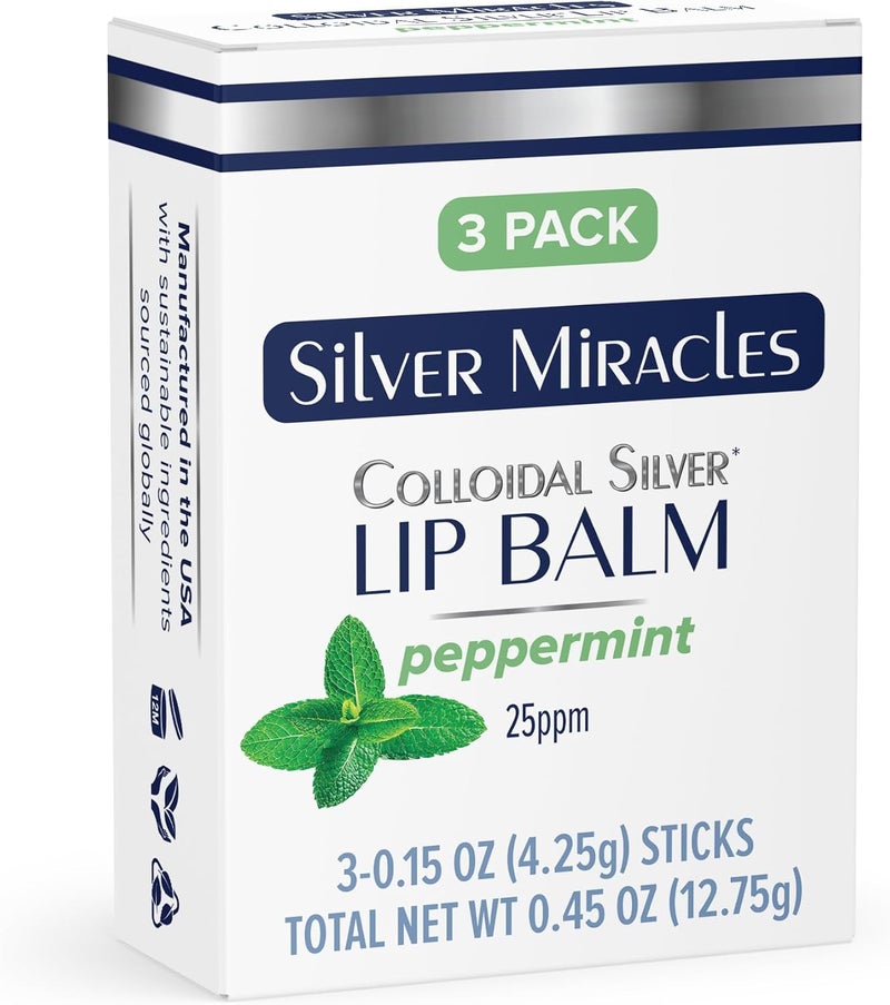 Silver Miracles Colloidal Silver Lip Balm - 3 Pack with Peppermint Flavor - Image 1