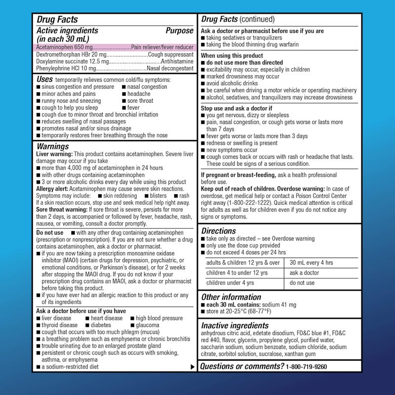 CARE Nighttime Severe Cold and Flu Syrup Max Strength Liquid Medicine MultiSymptom Relief for Adults and Children 12 Years and Older Mixed Berry Flavor 12 fl oz Pack of 1 - Image 5