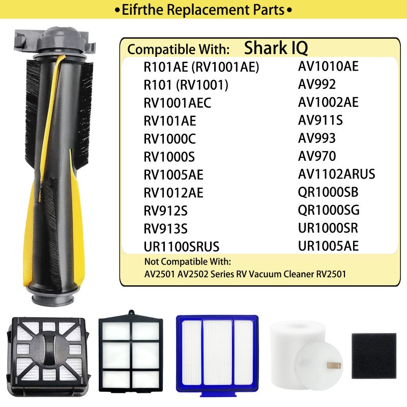 Eifrthe قطع غيار بديلة لـ Shark IQ RV1001AE Shark AV911S EZ AV1010AE RV1000 RV1001 AV970 AV993 AV1002AE UR1000SR UR1005AE طقم ملحقات المكنسة الكهربائية الروبوتية، فلاتر الفرشاة الرئيسية، الفرش الجانبية، الفلتر المسبق - Image 2
