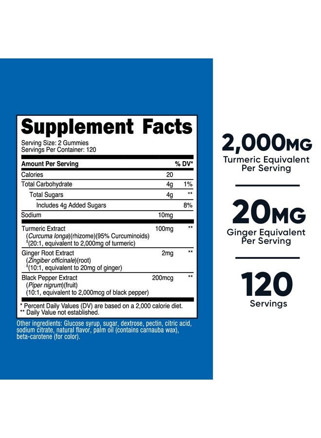 Nutricost Turmeric Gummies (240 Gummies) - Citrus Flavored, Made with 95% Curcuminoids, 120 Servings, includes Ginger and Black Pepper Extract, Vegetarian, Non-GMO and Gluten Free - Image 2