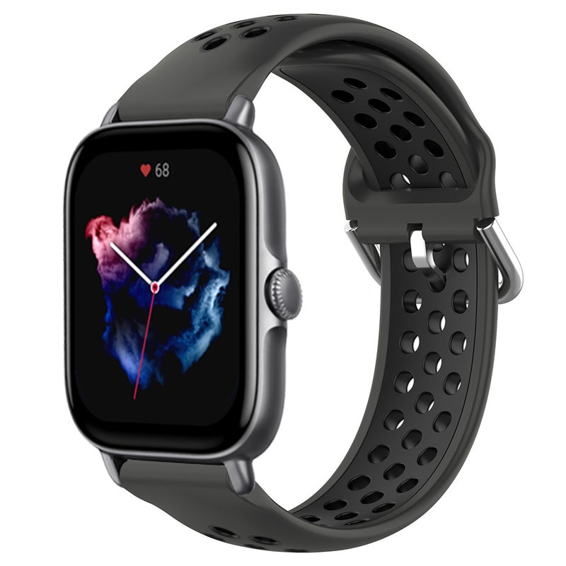 erorex For Amazfit Gts 3 20Mm Perforated Breathable Sports Silicone Watch Band(Black) - Image 1