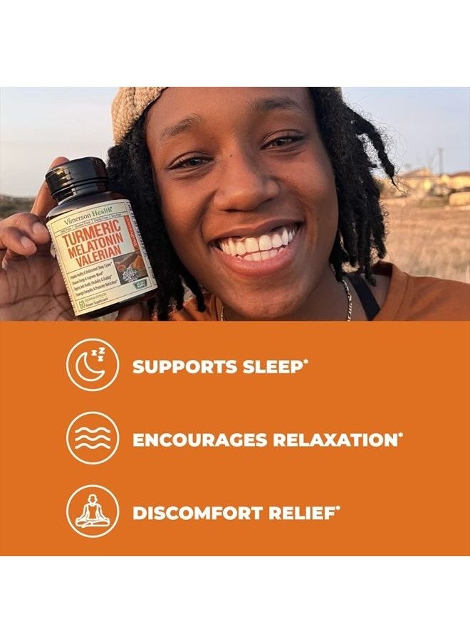 Vimerson Health - Turmeric & Melatonin Sleep Aid Supplement with Valerian Root, Tumeric Extract, L-Theanine, Ginger & Black Pepper Extract (Bioperine) - 95% Curcuminoids - Relaxation, Immune & Joint Support Supplement - Image 1