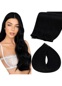 Fshine Hair Genius Weft Genius Weft Real Human Hair Extensions Jet Black Sew In Human Hair Extensions 18 Inch 50G Natural Remy Himan Hair Genius Weft Hair Bundle One Piece Human Hair  - Image 1
