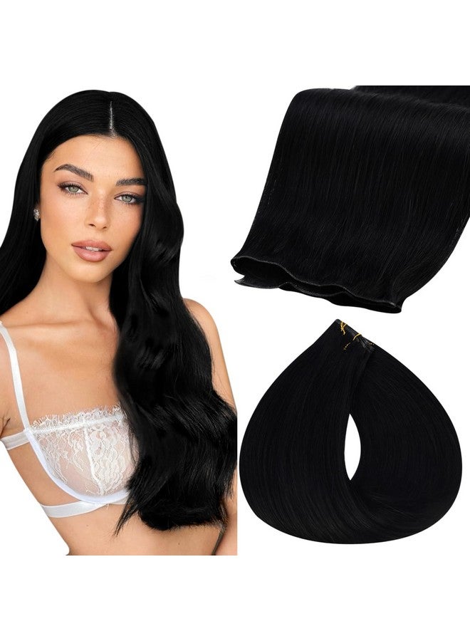 Fshine Hair Genius Weft Genius Weft Real Human Hair Extensions Jet Black Sew In Human Hair Extensions 18 Inch 50G Natural Remy Himan Hair Genius Weft Hair Bundle One Piece Human Hair - Image 1