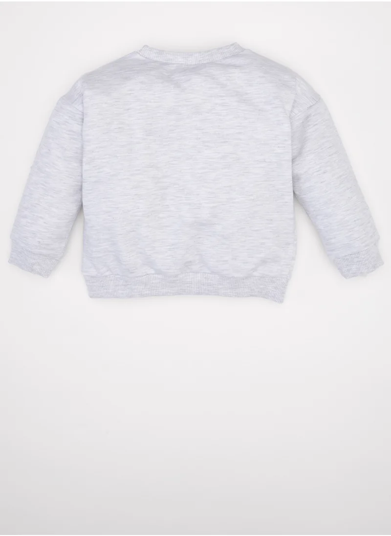 DeFacto Grey Regular Fit Crew Neck Text Printed Sweatshirt