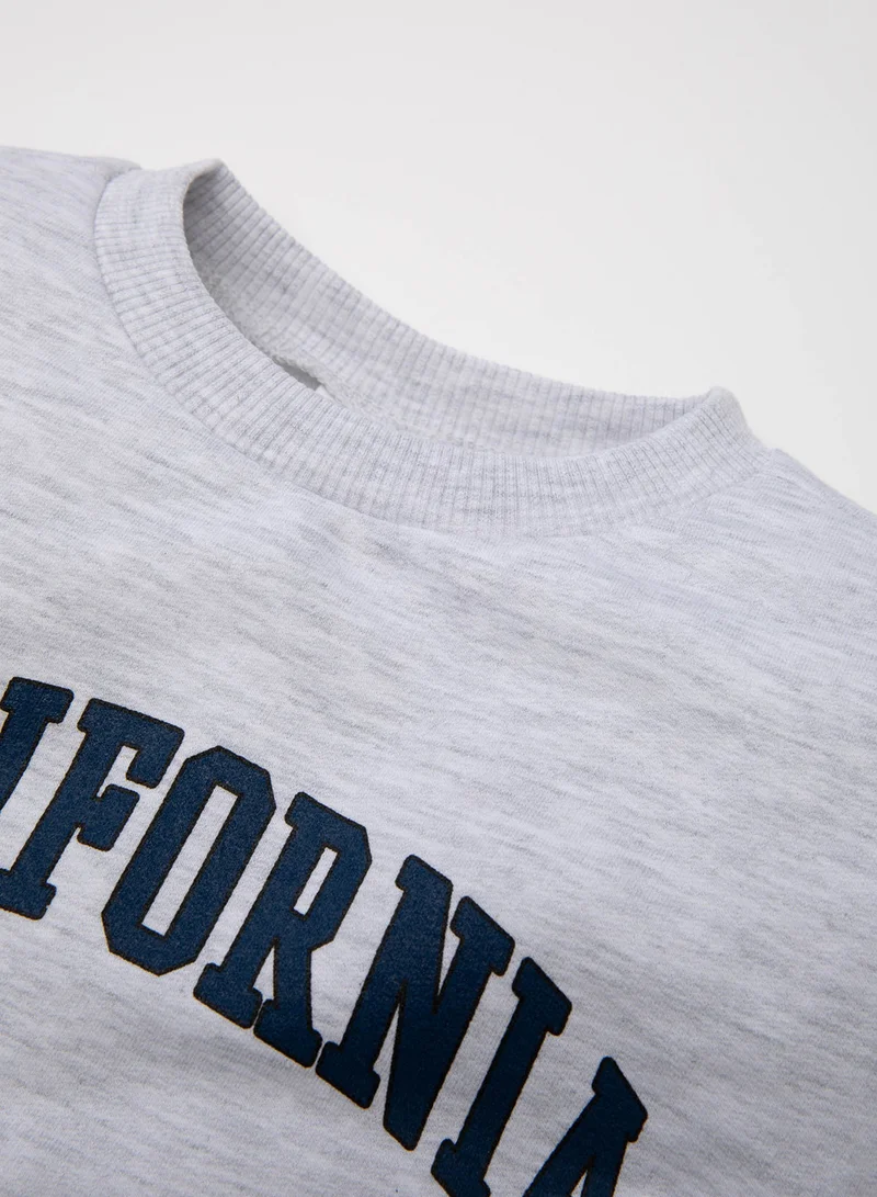 DeFacto Grey Regular Fit Crew Neck Text Printed Sweatshirt