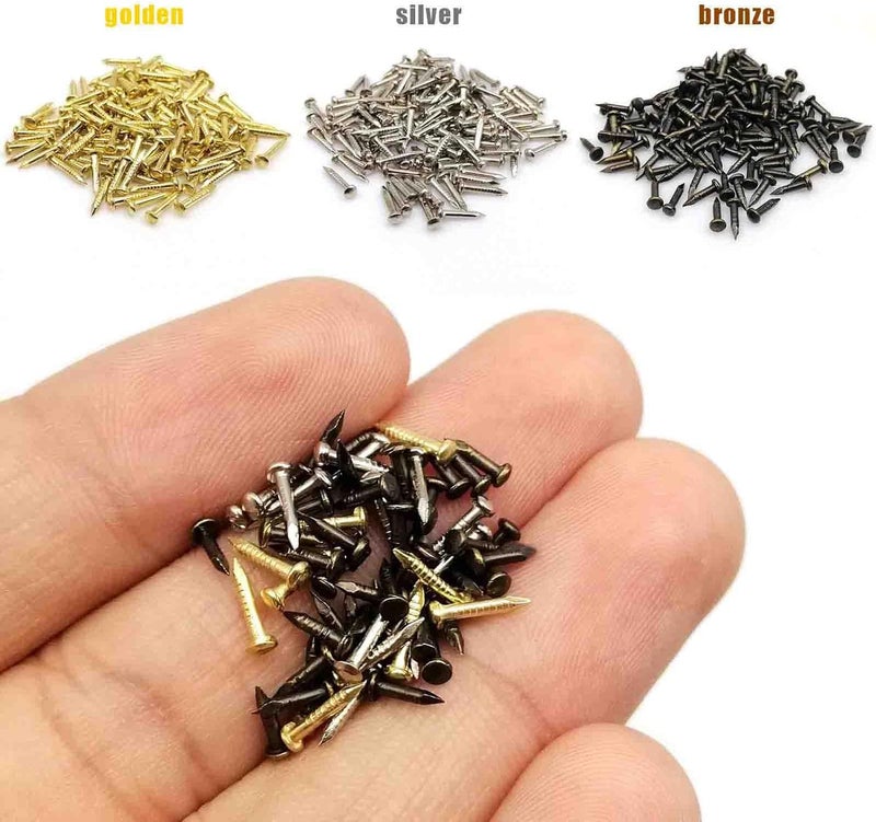 BLUELEC Small Tiny Wooden Nails for DIY Craft Projects, Antique Repairing Nails, Mini Boxes Decorative Accessories, 1/2inch 1/3inch 1/4inch, 1600pcs Gold Silver Black Hardware Nails (Boxed Nails) - Image 2