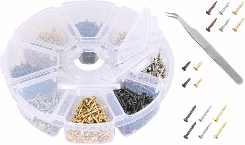 BLUELEC Small Tiny Wooden Nails for DIY Craft Projects, Antique Repairing Nails, Mini Boxes Decorative Accessories, 1/2inch 1/3inch 1/4inch, 1600pcs Gold Silver Black Hardware Nails (Boxed Nails) - Image 1