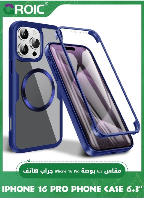 iPhone 16 Pro Case 6.3'', Clear Shockproof Full Body Rugged iPhone 16 Pro Phone Cover,Built-in Screen Protector Phone Shell for iPhone 16 Pro,Magnetic iPhone 16 Pro Phone Case 6.3''