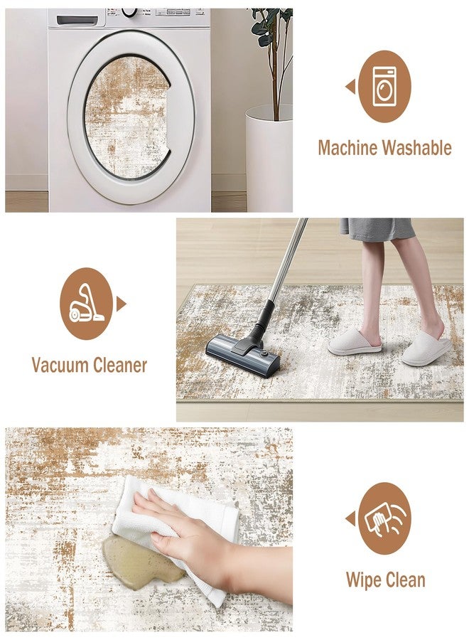GENIMO Kitchen Rugs Sets of 3 Non Slip Washable Kitchen Mats for Floor, Waterproof Abstract Kitchen Runner Rug, Floor Mat Carpet for Hallway, Laundry, Sink, Entryway, Bathroom, Gold - Image 5