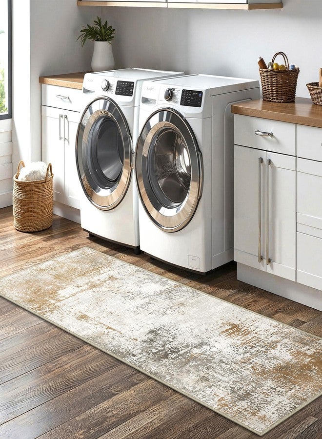 GENIMO Kitchen Rugs Sets of 3 Non Slip Washable Kitchen Mats for Floor, Waterproof Abstract Kitchen Runner Rug, Floor Mat Carpet for Hallway, Laundry, Sink, Entryway, Bathroom, Gold - Image 4