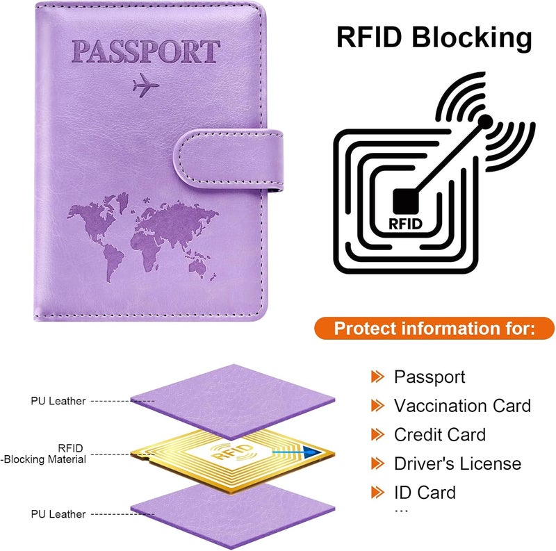 Eoehro Passport Holder for Travel Essentials, Passport Wallet Cover Case for Travel Must Haves Accessories,Passport Book Holders for Women and Men(Light Purple) - Image 4