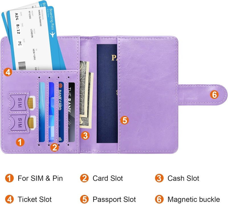Eoehro Passport Holder for Travel Essentials, Passport Wallet Cover Case for Travel Must Haves Accessories,Passport Book Holders for Women and Men(Light Purple) - Image 3