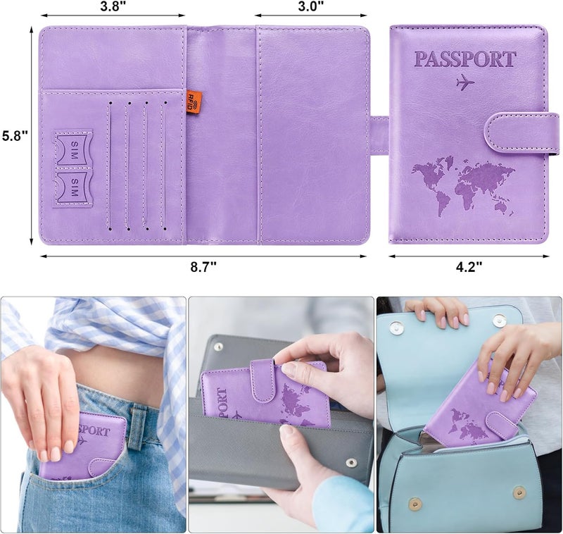 Eoehro Passport Holder for Travel Essentials, Passport Wallet Cover Case for Travel Must Haves Accessories,Passport Book Holders for Women and Men(Light Purple) - Image 2