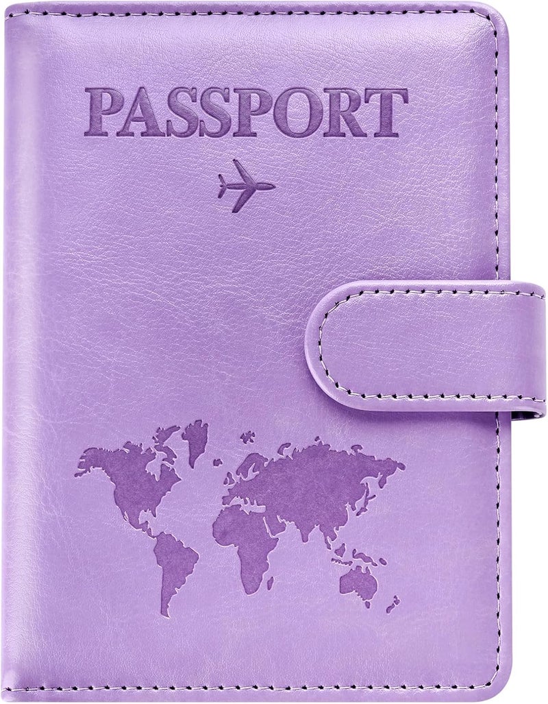 Eoehro Passport Holder for Travel Essentials, Passport Wallet Cover Case for Travel Must Haves Accessories,Passport Book Holders for Women and Men(Light Purple) - Image 1