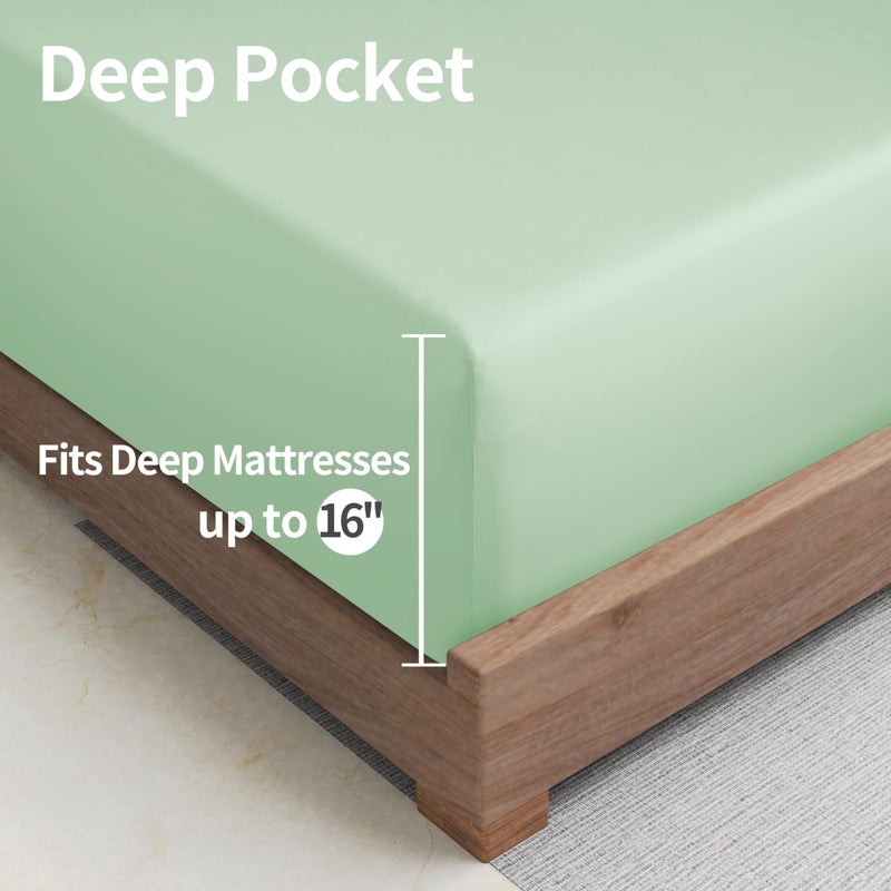Zaizaihome 2 Pack Bamboo Viscose Cooling Fitted Sheet Twin XL Size Only  400 Thread Count  16"" Deep Pocket Cooling Bottom Sheets for Hot Sleeper  Silky Soft Breathable (Twin XL  Sage Green  - Image 5