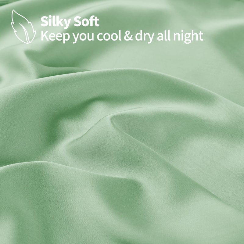 Zaizaihome 2 Pack Bamboo Viscose Cooling Fitted Sheet Twin XL Size Only  400 Thread Count  16"" Deep Pocket Cooling Bottom Sheets for Hot Sleeper  Silky Soft Breathable (Twin XL  Sage Green  - Image 2