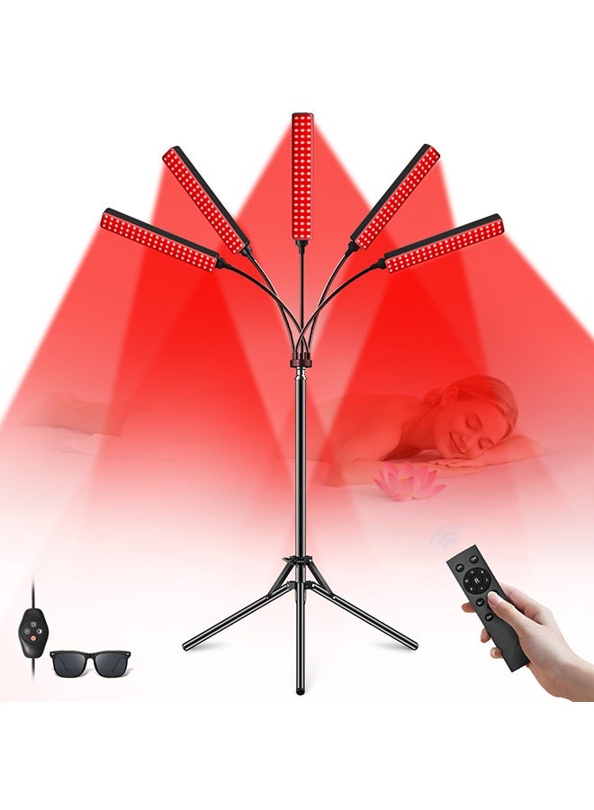 WALALLA Red Light Therapy Floor Lamp for Face Body, 5 Heads Red Infrared Light Therapy Devices, 7 Colors Red Light Therapy Lamp, 660nm and 850nm LED Near Infrared Light for Full Body, Face, Skin, Muscle - Image 1