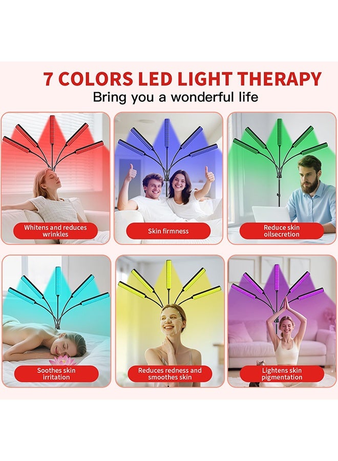 WALALLA Red Light Therapy Floor Lamp for Face Body, 5 Heads Red Infrared Light Therapy Devices, 7 Colors Red Light Therapy Lamp, 660nm and 850nm LED Near Infrared Light for Full Body, Face, Skin, Muscle - Image 2