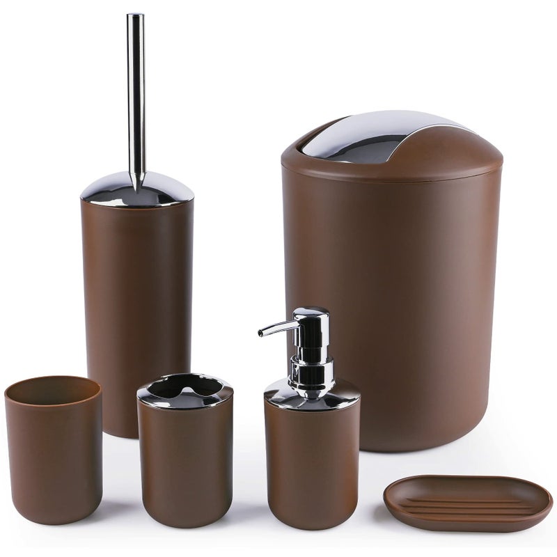 Papillon 6Piece Bathroom Organization Set Toothbrush Holder with Cup Soap Dispenser  Dish Toilet Brush Trash Can Tumbler Set Coffee