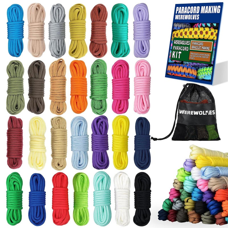 WEREWOLVES 28 Colors Paracord 550 Combo Crafting Kits with Instruction Multifunction Survival Parachute Cord Making Paracord Bracelets lanyards Dog Collar 10 Feet Each Paracord Rope