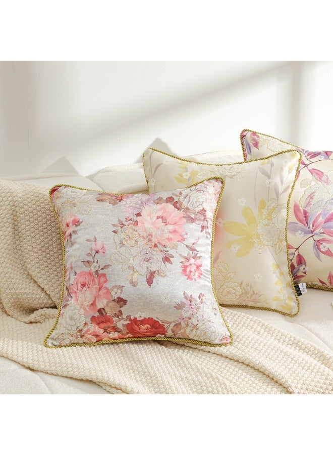 Imitated Silk Throw Pillow Covers Set of 2 45x45 cm Floral Viscose Pillow Covers, Jacquard with Printing Farmhouse Neutral Decorative Pillowcases for Couch Sofa Bed, Home Decor - Image 5