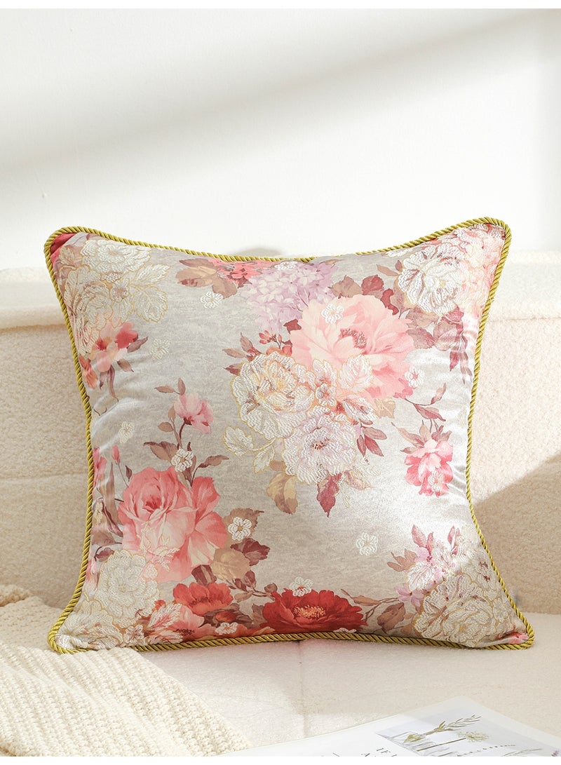 Imitated Silk Throw Pillow Covers Set of 2 45x45 cm Floral Viscose Pillow Covers, Jacquard with Printing Farmhouse Neutral Decorative Pillowcases for Couch Sofa Bed, Home Decor - Image 2