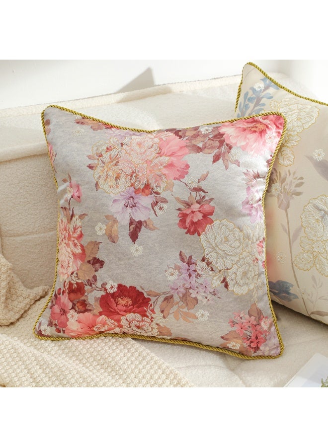 Imitated Silk Throw Pillow Covers Set of 2 45x45 cm Floral Viscose Pillow Covers, Jacquard with Printing Farmhouse Neutral Decorative Pillowcases for Couch Sofa Bed, Home Decor - Image 4