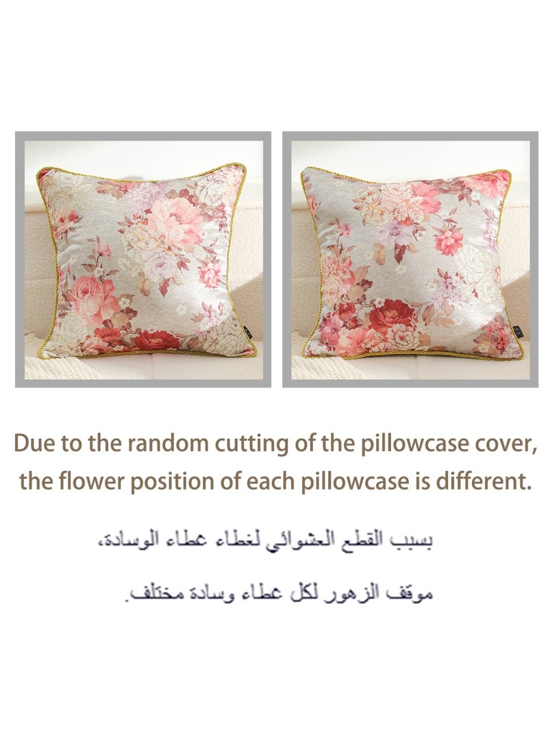 Imitated Silk Throw Pillow Covers Set of 2 45x45 cm Floral Viscose Pillow Covers, Jacquard with Printing Farmhouse Neutral Decorative Pillowcases for Couch Sofa Bed, Home Decor - Image 3