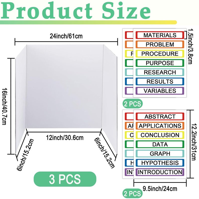 LonlyEagle Trifold Display Boards with Colorful Self-Adhesive Sheets â€“ 24 x 16 Inch Tri-Fold Corrugated Presentation Boards for Science Fairs, Complete Poster Board Kit - Image 2