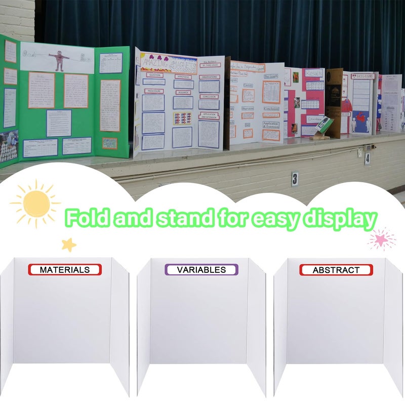 LonlyEagle Trifold Display Boards with Colorful Self-Adhesive Sheets â€“ 24 x 16 Inch Tri-Fold Corrugated Presentation Boards for Science Fairs, Complete Poster Board Kit - Image 3