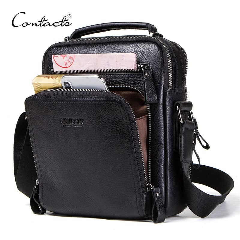 Contacts Genuine Leather Messenger Sling Stylish 9 Inch Ipad Tablet Camera Work Travel Casual Crossbody Bag (Black, Unisex)… - Image 2