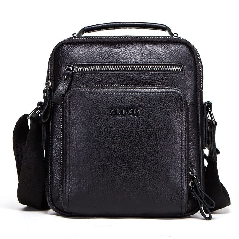 Contacts Genuine Leather Messenger Sling Stylish 9 Inch Ipad Tablet Camera Work Travel Casual Crossbody Bag (Black, Unisex)… - Image 1