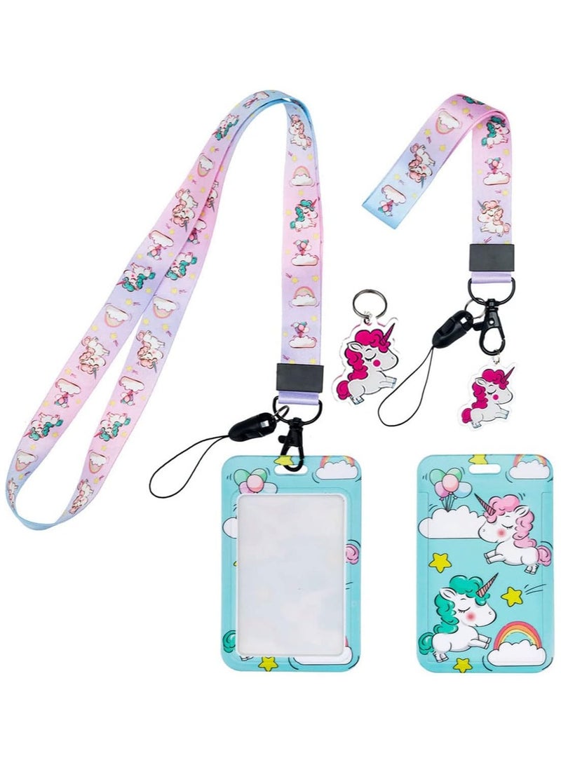SYOSI 2 Sets Neck Lanyard with ID Badge Holder Cute Unicorn Wrist Strap Key Chain Badge Lanyard for Car Keys Teachers Students Nurse Office Worker Kids and Teenage  - Image 1