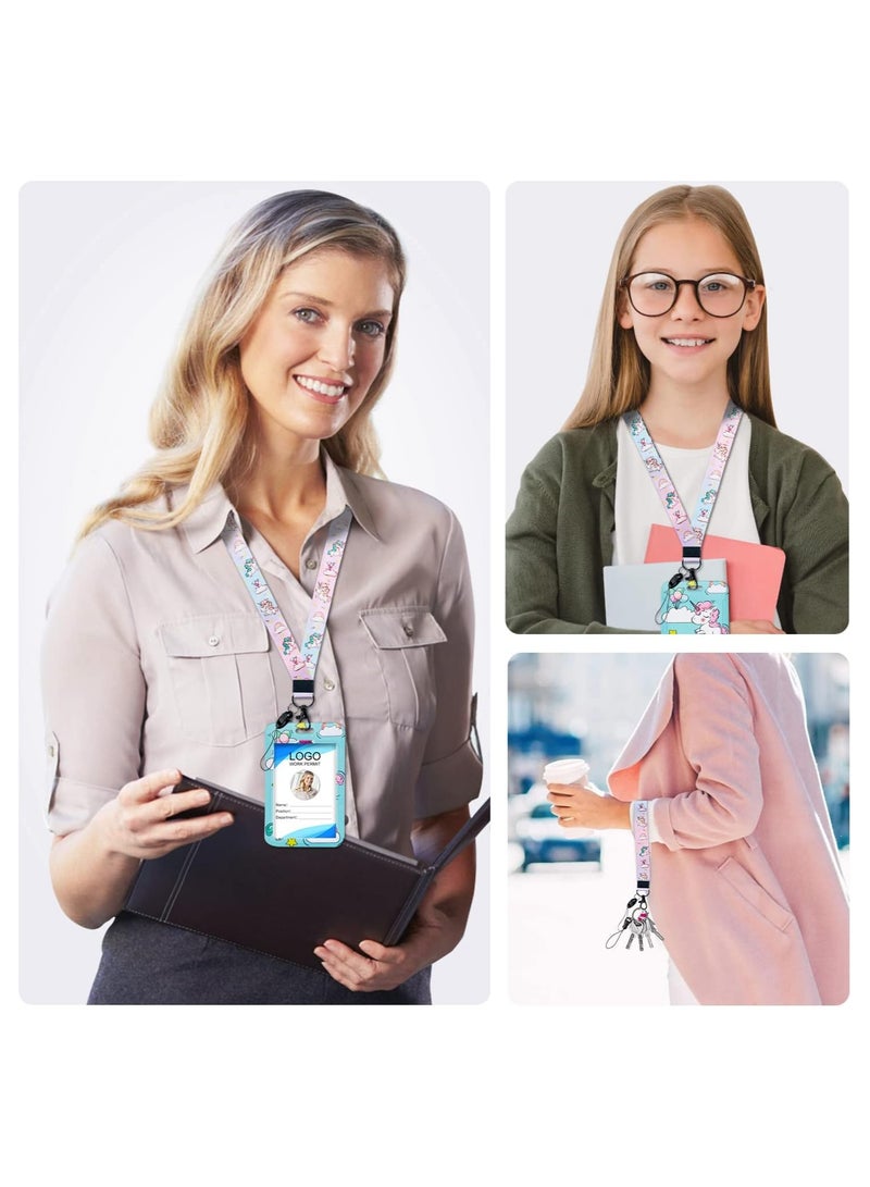 SYOSI 2 Sets Neck Lanyard with ID Badge Holder Cute Unicorn Wrist Strap Key Chain Badge Lanyard for Car Keys Teachers Students Nurse Office Worker Kids and Teenage  - Image 2